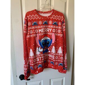 Disney Stitch Merry Stitchmas Red Holiday Sweater Crewneck Pullover L Christmas